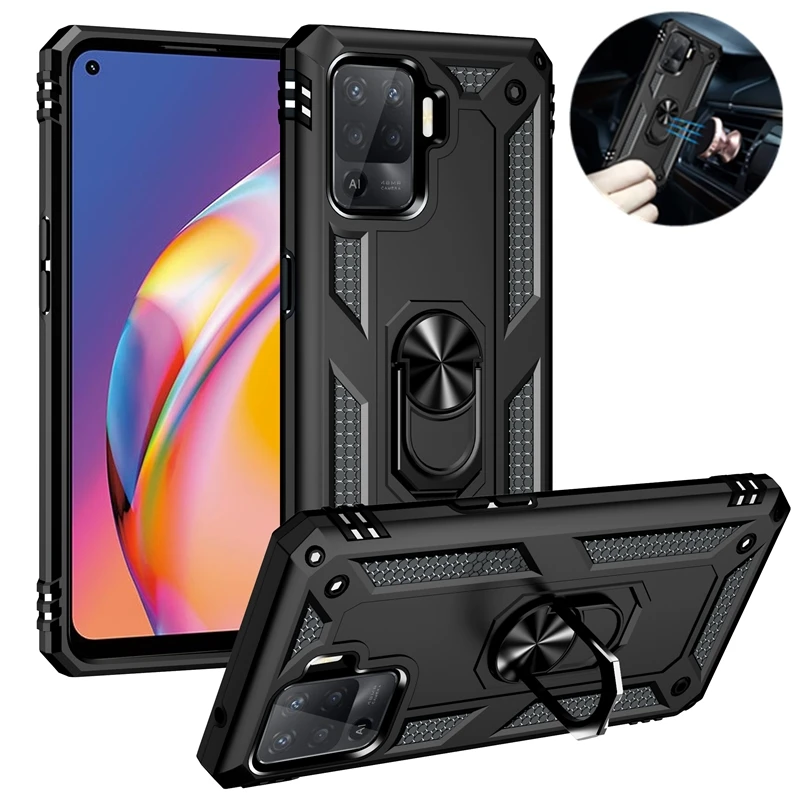 

For OPPO F17 F19 Pro Case Car Magnetic Ring Stand Phone Case For OPPO A93 A94 A95 Reno4 5 Lite 4F 5F Shockproof Armor Back Cover