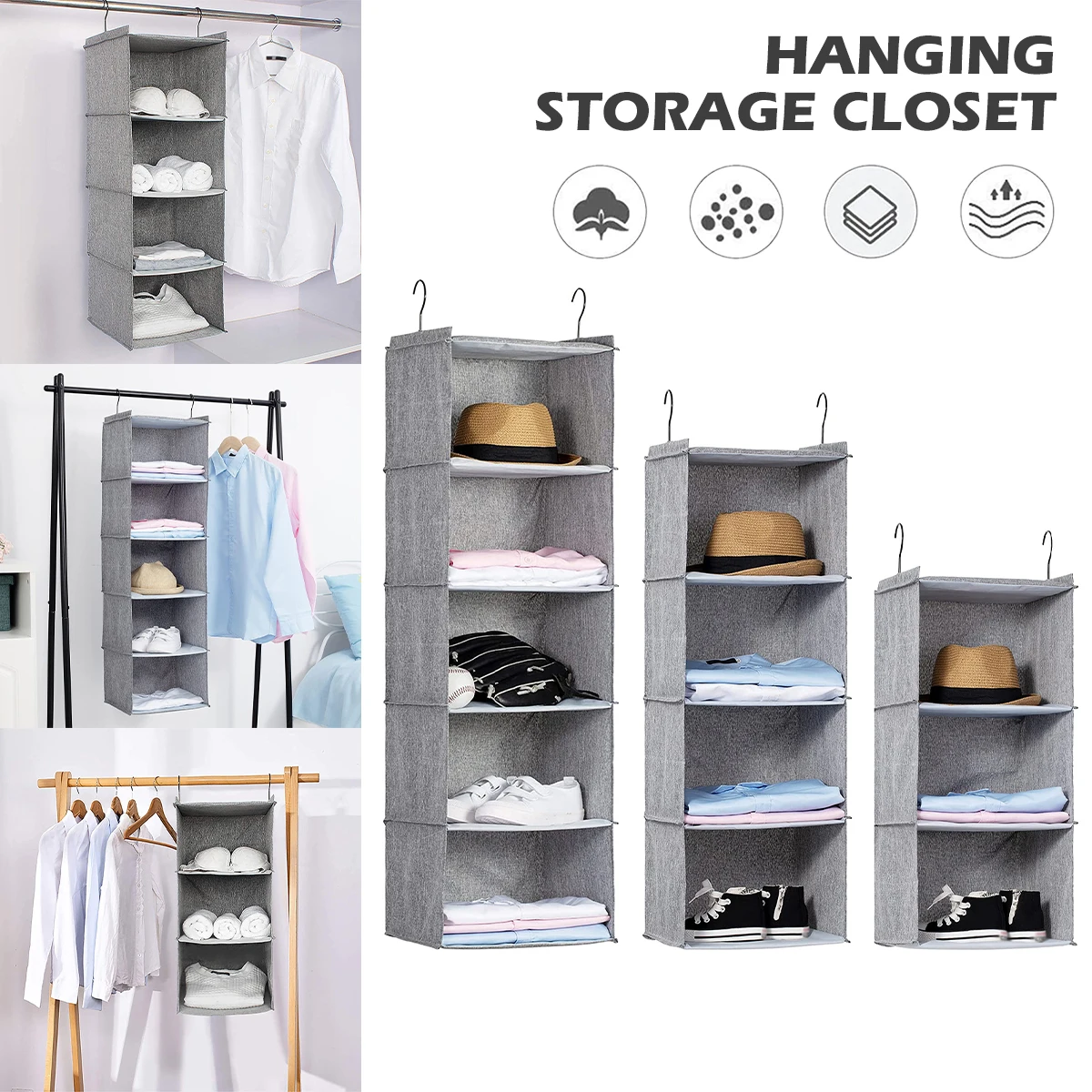 

3/4/5 яруса, подвесной органайзер для шкафа, складные подвесные полки для шкафа, прочные подвесные органайзеры для шкафа, органайзеры для шкаф...