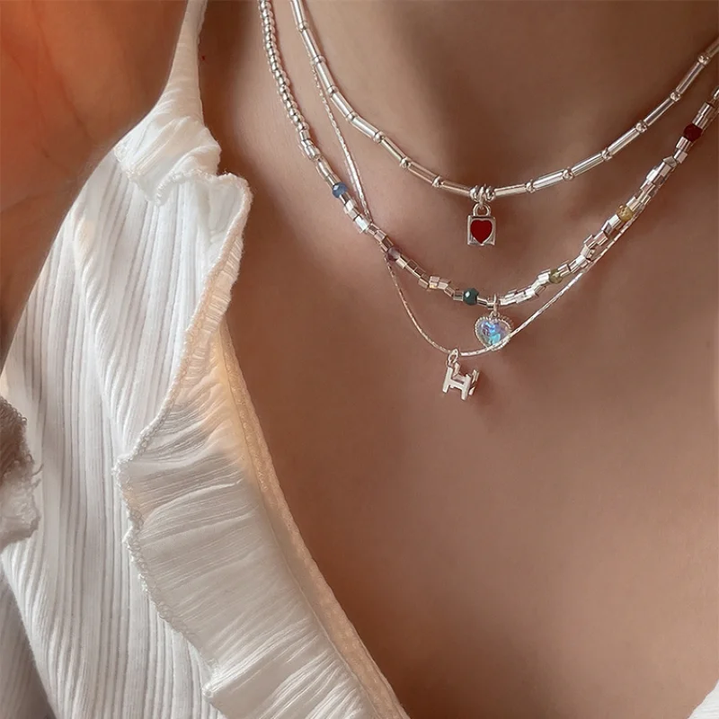 Design sense oil drop opal love women's necklace Korean personality simple and versatile temperament neck chain collarbone chain