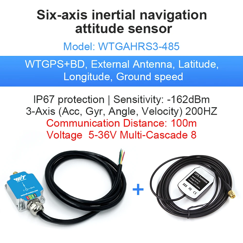 Навигационная система WitMotion WTGAHRS3 6-осей с GPS-IMU, встроенным акселерометром, электронным гироскопом, магнитометром и барометром.