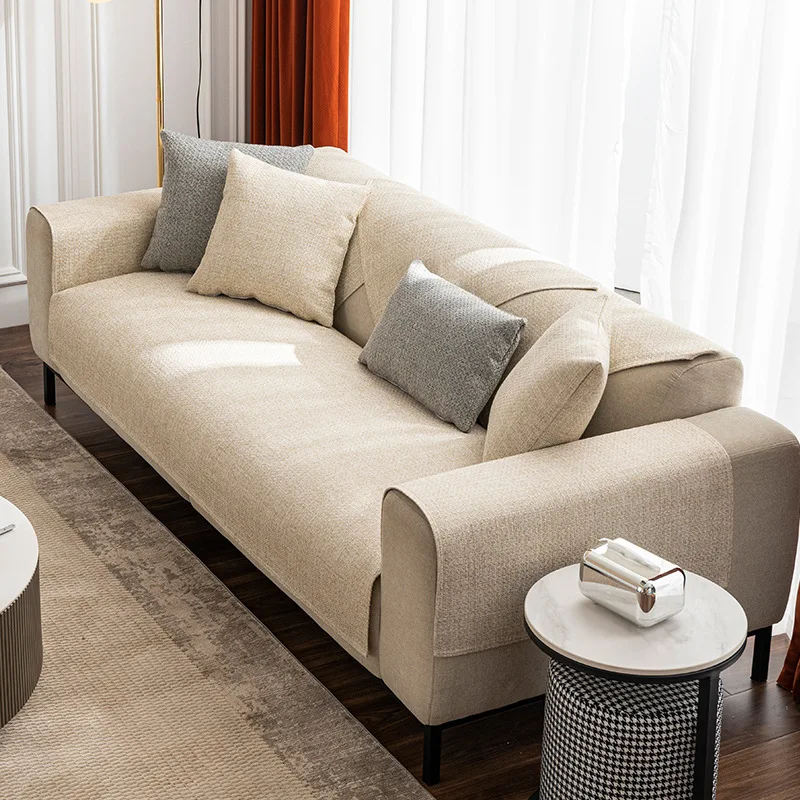 

Льняной чехол для дивана, однотонный