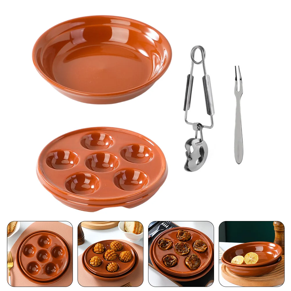

1 set of Conch Tray Conch Clip Snail Dish Ceramic Escargot Plate for Restaurant
