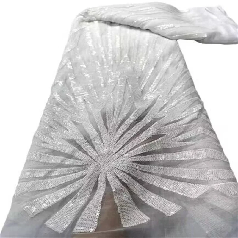 

Высококачественная африканская кружевная ткань 2023, Белая французская сетчатая ткань с блестками, швейная вышитая кружевная тюль, нигерийская Кружевная Ткань 5 ярдов