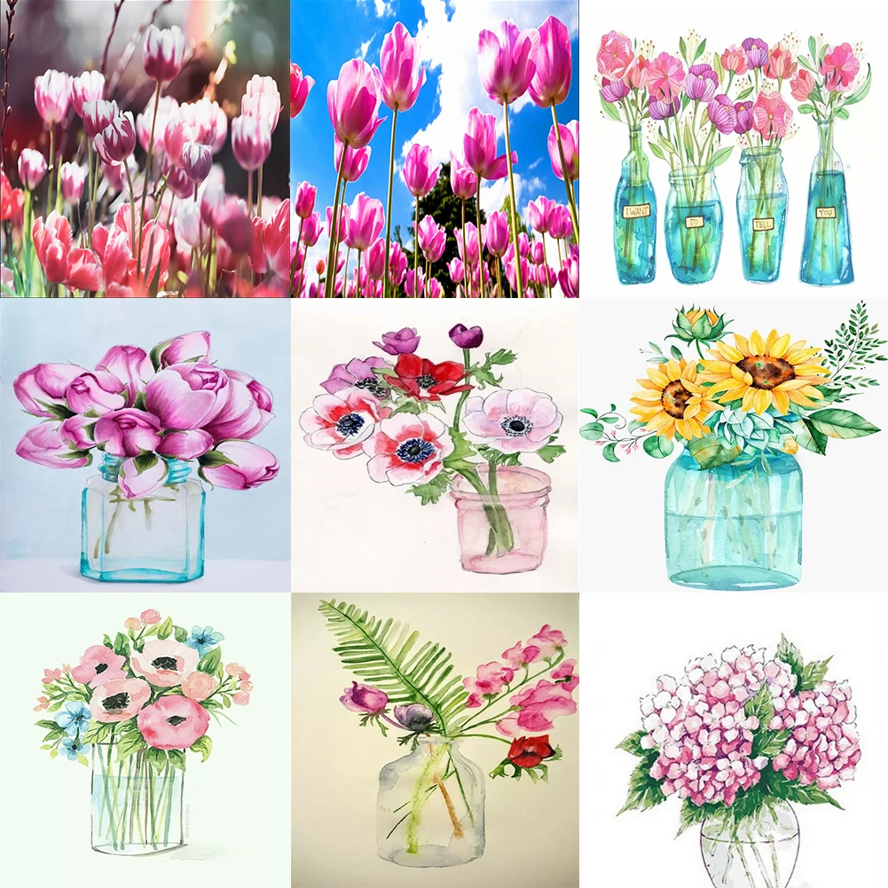 

Oil Paint by Numbers Flower Plant Frameless Picture Hand Painted Drawing Ornament Kit Living Room Decoration