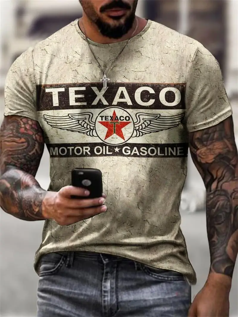 

2022 new Castrol Vintage Print trend men's fashion loose and versatile T-shirt summer casual handsome round neck short sleeve to