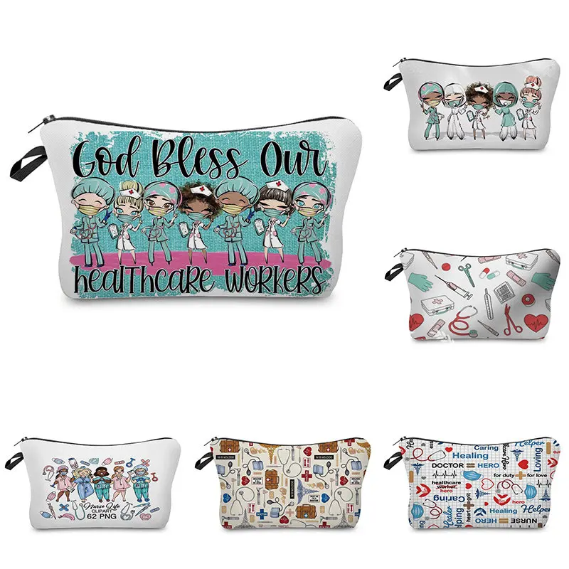 

Cute Cartoon Dentist Nurse Instruments Print Cosmetic Bags Fashion Women Designer Makeup Bag Multifunction Pencil Cases for Girl