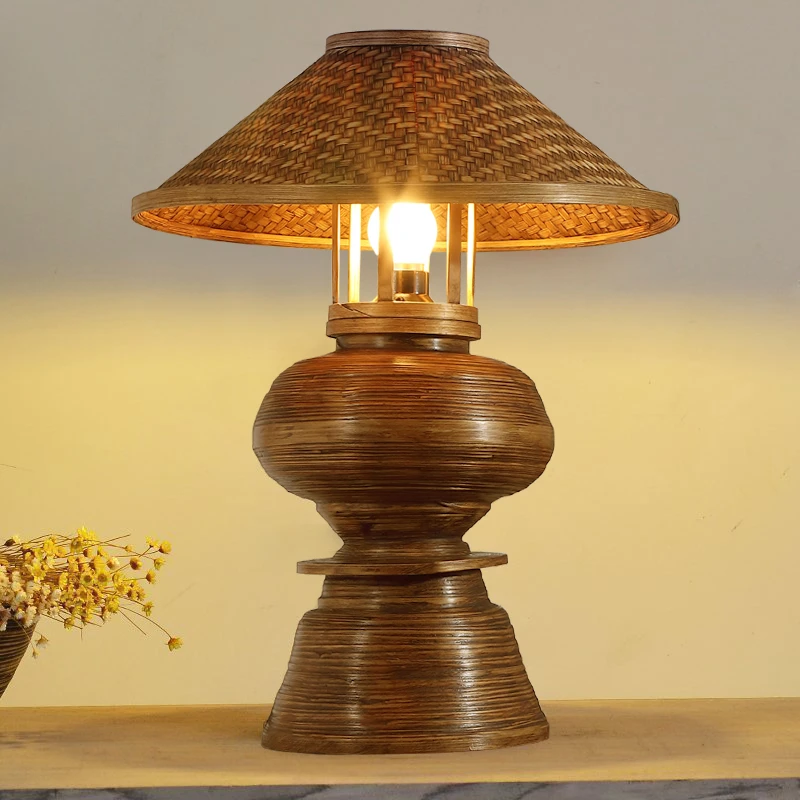 Тайская настольная лампа бамбуковая ручной работы для спальни дизайнерская