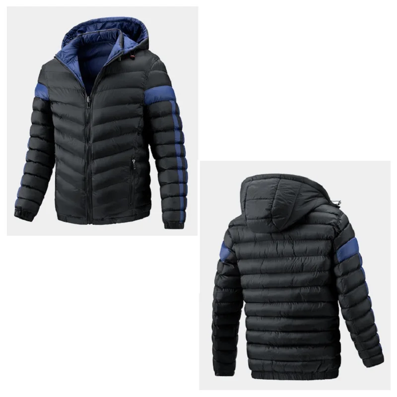 Double-sided wearable winter coat men stitching contrast color detachable hooded warm cotton coat plus size korean style clothes