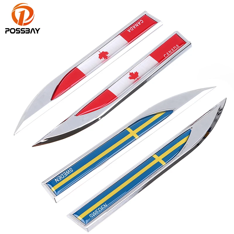 

POSSBAY Automobiles Fender Knife Badge Sticker Universal Fit for Most Cars Canadian flag/Swedish flag Car Fender Stickers