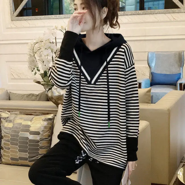 

2023 Sweatshirts Women Loose Long Sleeve Striped Loose Sweatshirts Women Autumn Sweatshirt Casual Streetwear Women Fashion A277