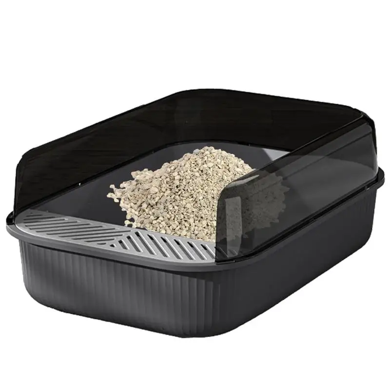 Open Top Cats Litter Box With Shield Durable High Side Sifti