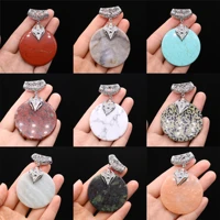 natural semi precious stone pendant amazonite white turquoise agate round charms for diy necklace earrings accessories 30mm