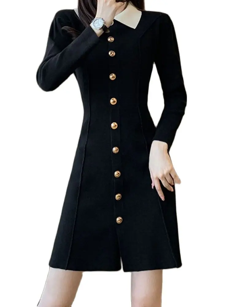 

Casual Dress Single-Breasted Long-Sleeved Knitted Skirt 2022 Autumn New Korean Fashion Women'S Clothing