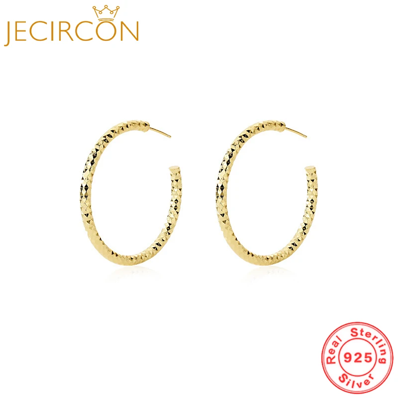

JECIRCON 925 Sterling Silver Light Luxury C-shaped Threaded Stud Earrings for Women Personality Exaggerated Golden Retro Jewelry