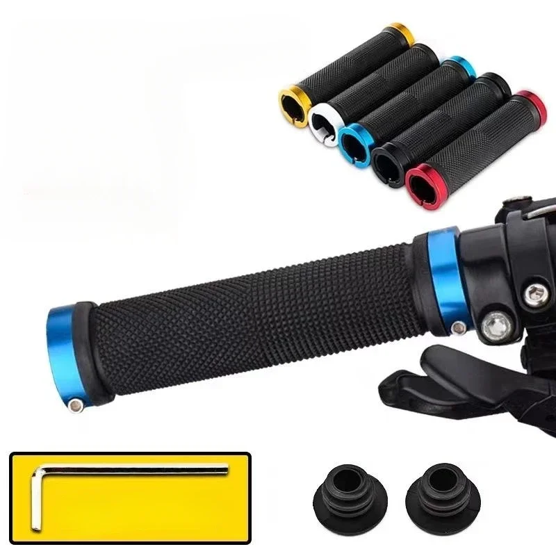Bicycle Rubber Grips Alloy Lock Non-Slip Handlebar Double Aluminum on Locking