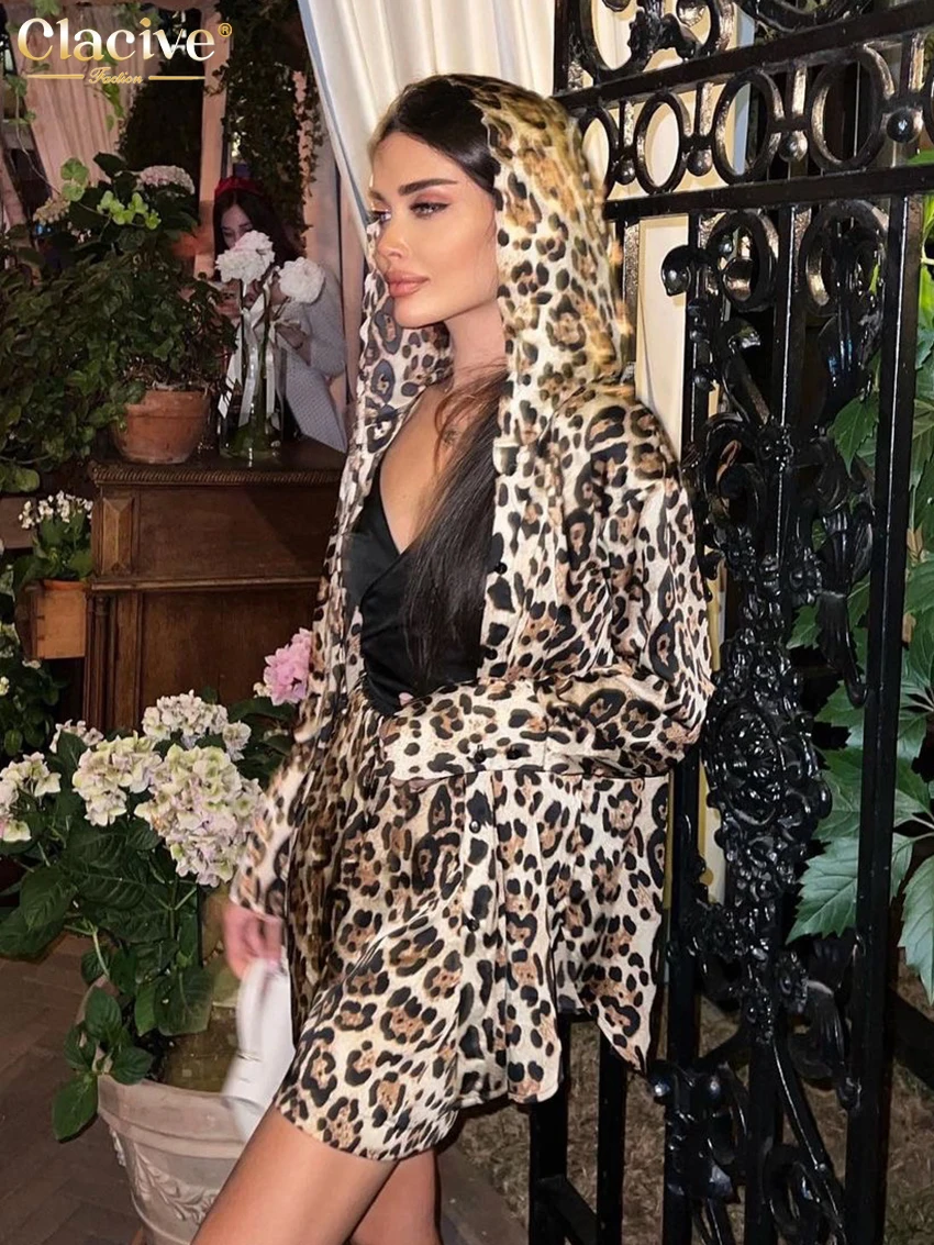 Модные свободные комплекты Clacive с леопардовым принтом для женщин комплект из 3