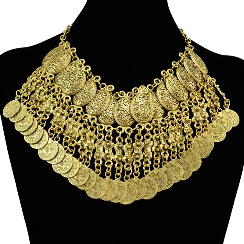 

Coins Tassels Women Chokers Necklaces Vintage Carved Pendants Party Jewelry Bohemian Ethnic Gypsy Punk Necklaces Feminina