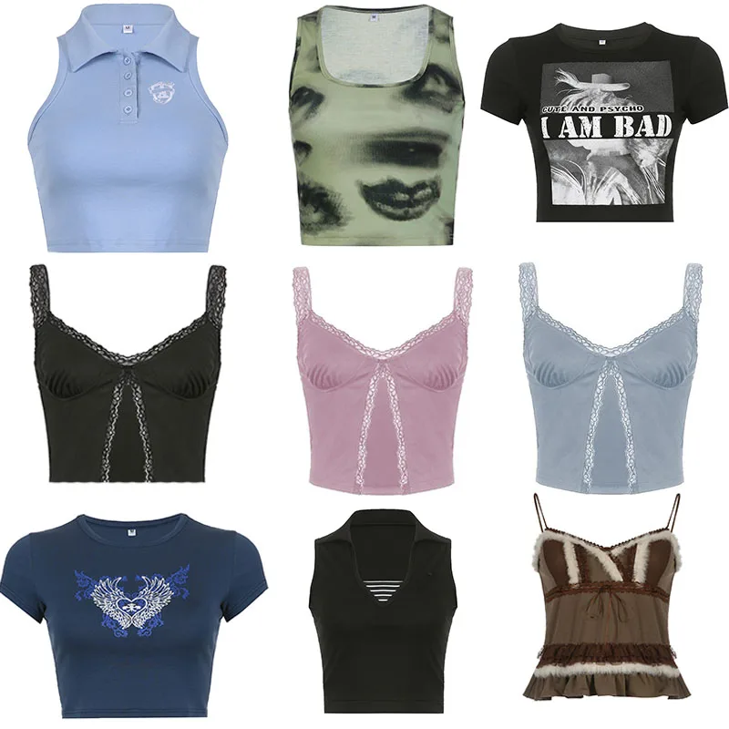 

Corset Baby Tee Crop Top Mall Goth Aesthetic Y2k Tank Summer Women Sexy Accessories Vintage Blouse Cyber Bustier T-shirts