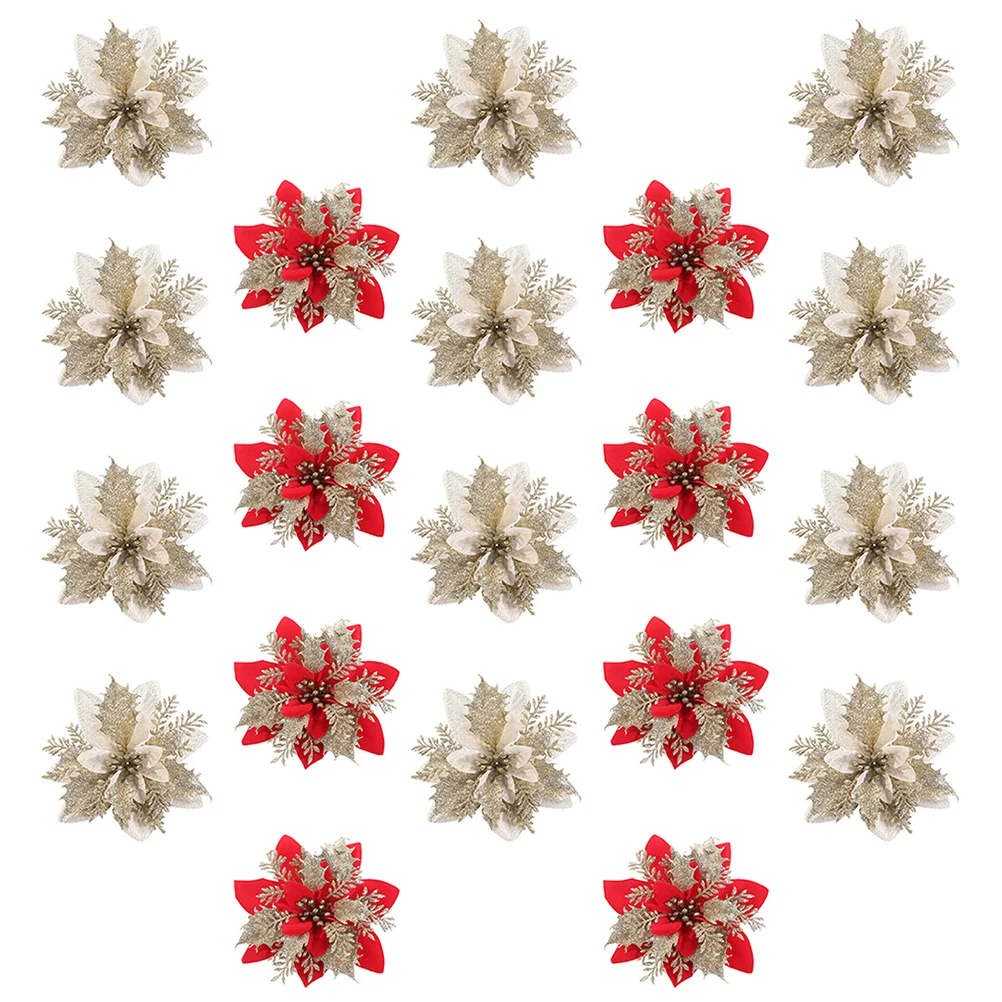 

Christmas Poinsettia Flowers Flower Glitter Wreath Ornaments Tree Decoration Decor Artificialfake Faux
