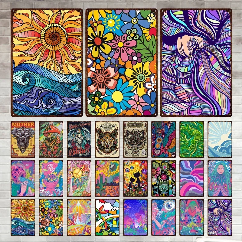 

Vintage Oil Painting Style Abstract Poster Tin Sign Wall Decor Art Metal Plate Iron Painting Plaque Man Cave Bar Club Decoration