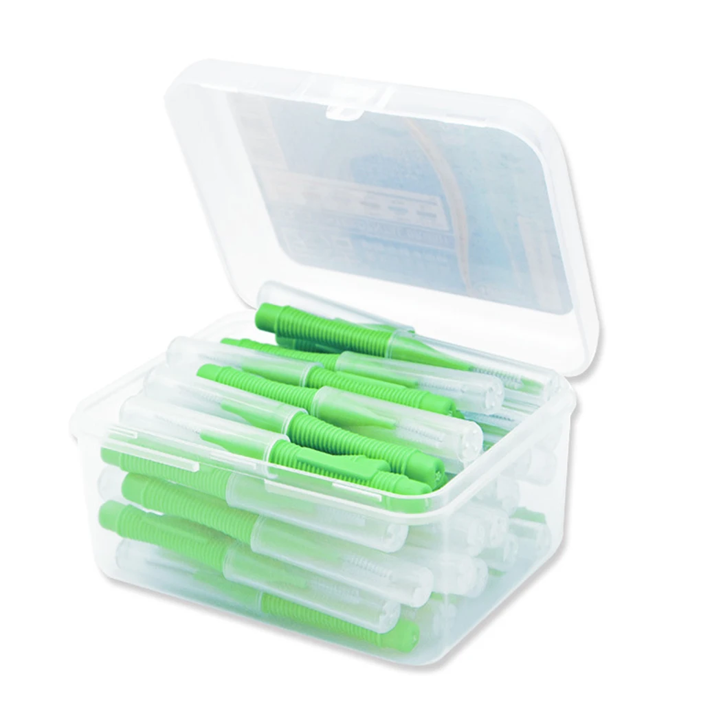 40Pcs Interdental Brush Supple Push-Pull Plastic Toothbrush Handheld Oral Hygiene Tool Household Travel Yellow 0.4mm