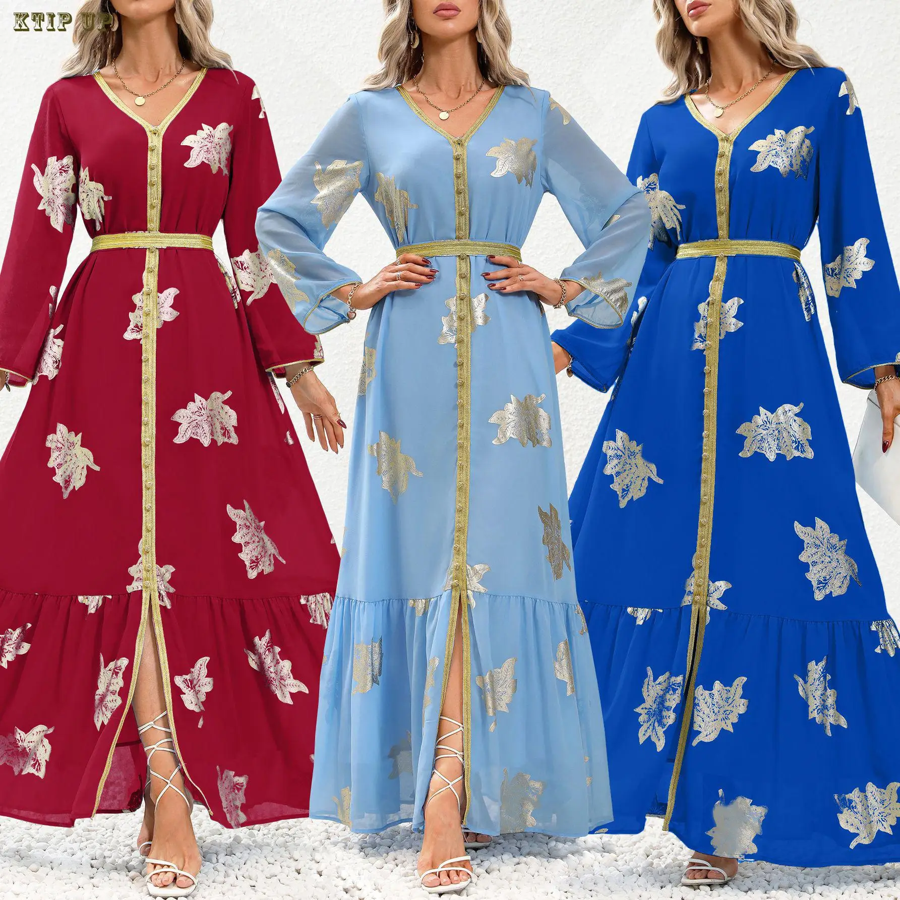 

Ramadan Turkish Maxi Dress For Women Elegant Ethnic Embroidery Gilding Jalabiya Muslim Dubai Arabic Moroccan Kaftan Robe Print