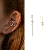 zircon earrings new cold personality zircon one word slash piercing ear needle wrap around contour ear bone clip ear hook