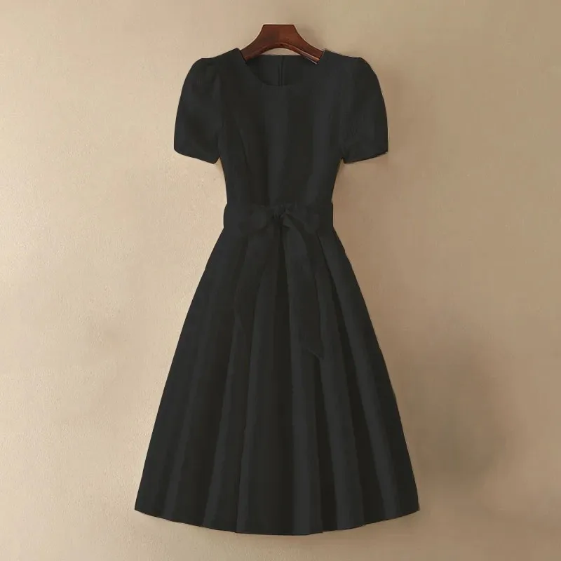 Фото Весенне-осеннее женское модное однотонное платье Vestidos, французское женское платье средней длины, длинные платья с круглым вырезом, расширенные ощущения №5