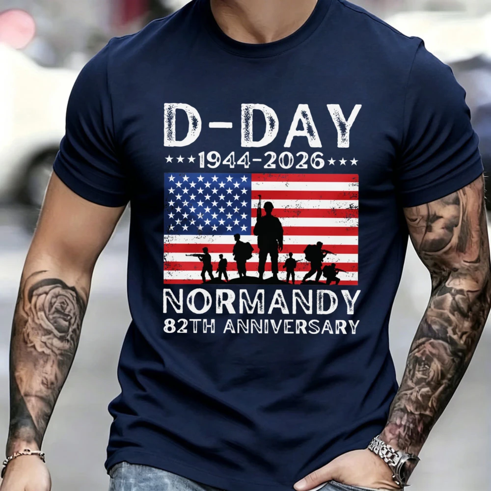 Фото Футболка D-Day к 82-летию Нормандии 1944-2026, футболка ко Дню Д, 6 июня 1944 года, высадка в Нормандии во время Второй мировой войны, высококачественные хлопковые повседневные футболки №4