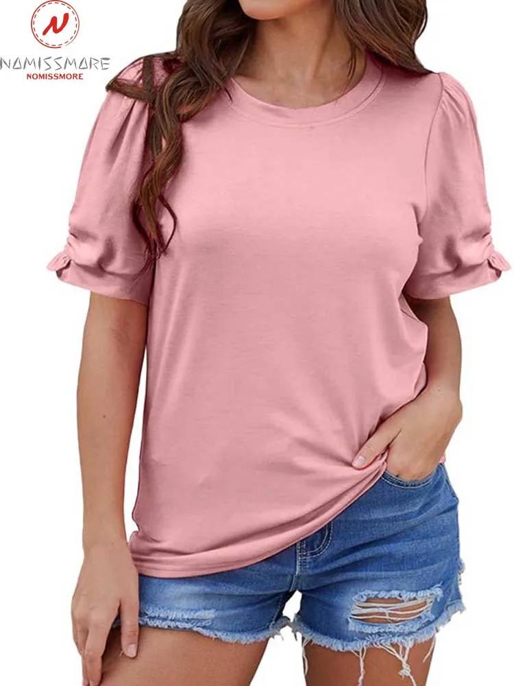 

Модные женские летние однотонные футболки лоскутный дизайн с круглым вырезом рукав-лепесток повседневные свободные пуловеры Топ