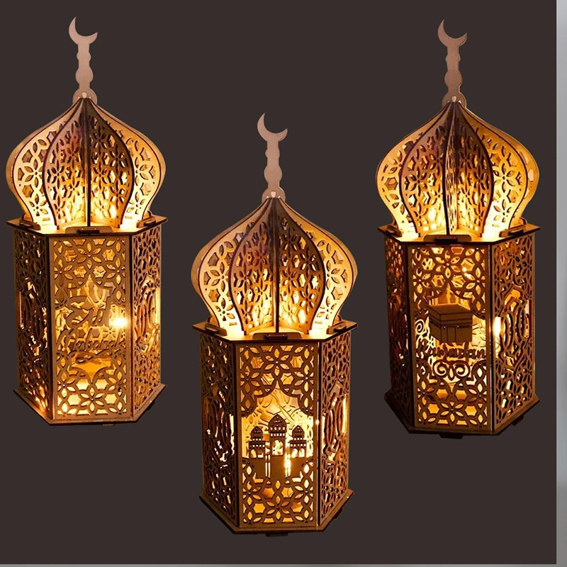 

LED Muslim Festival Light Night Lamp Eid Mubarak Wooden DIY Handmade Decoration Gift Ornaments Islam Ramadan Party Supplies