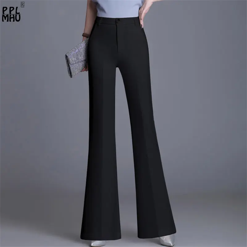 2023 Summer Thin Wide Leg Bell Bottom Pants Women High Waist Breathable Classic Suit Trousers Office Lady Slim White Flare Pants