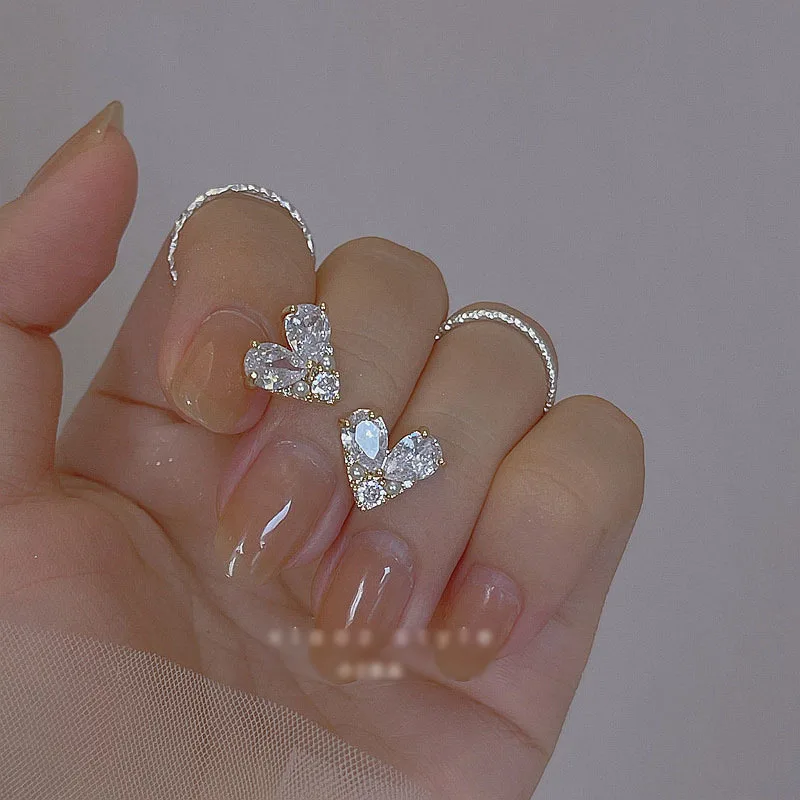 

PONYKISS 925 Silver Zircon Heart Stud Earrings for Women Cute Fine Jewelry Minimalist Accessories