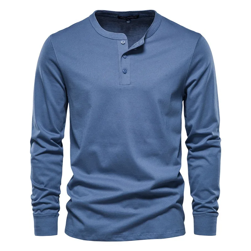 2022 Spring Autumn New 100% Cotton Casual Fashion Men's Round Neck Long Sleeve Shirt Slim Fit Sports Men's Bottoming Shirt Top
