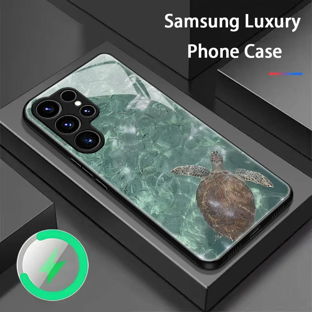 Фото Модный чехол для телефона с морской тематикой (черепаха) для Samsung S26 S25 S24 S23 S22 S21 S20 Plus Ultra, стеклянный магнитный чехол №1