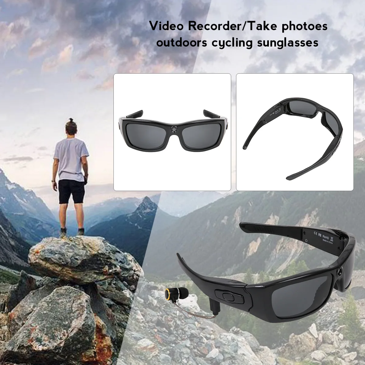 Мини-видеокамеры умные очки Спортивная камера HD1080P Bluetooth Музыка солнцезащитные