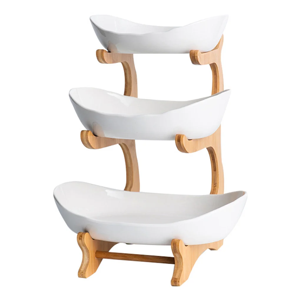 

Fruit Serving Plates Stand Appetizer Ceramic Tray Plate Bowl Tier Wood Dessert Party Basket Server Storage Cake Bowls Tiered