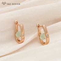 sz design new fashion elegant 585 rose gold crystal dangle earrings for women girl wedding cubic zirconia eardrop jewelry gift