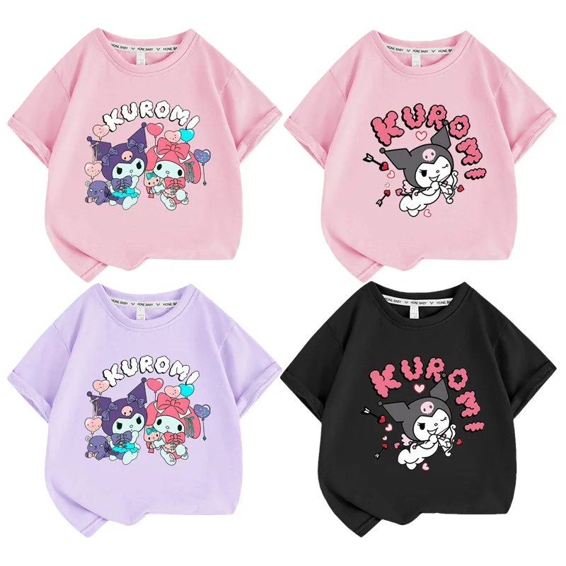 

Sanrios Cartoon Children Clothing Kuromi My Melody Cute Casual T-shirt Anime Printed Short Sleeve Anime Loose Girl Half Sleeve