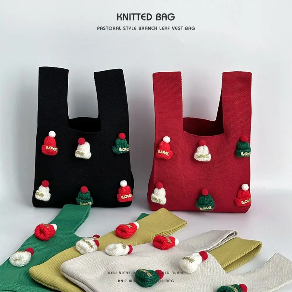 Модная рождественская шляпа с узлом на запястье шерстяная вязаная сумка принтом