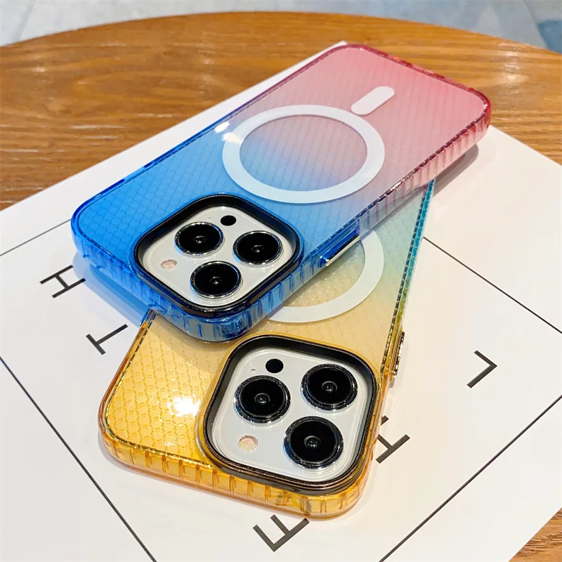 

Luxury Gradient Honeycomb Texture Wireless Charging Magnetic For Magsafe Case For iPhone 14 13 12 11 Pro Plus Max Soft TPU Cover