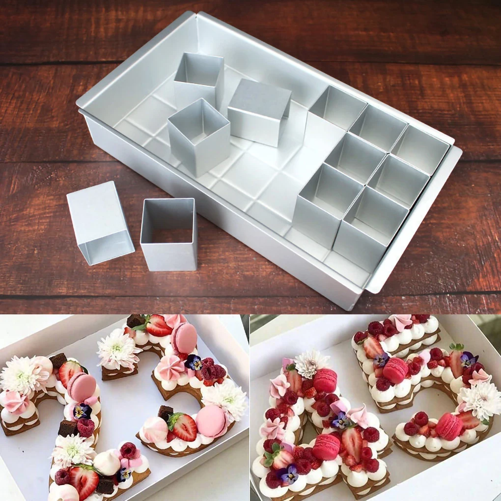 

Aluminum Alloy Rectangular Cake Mould DIY Baking Tray Letter Number Cake Mould Bakeware Pan Adjustable Mold Chocolate Bakery