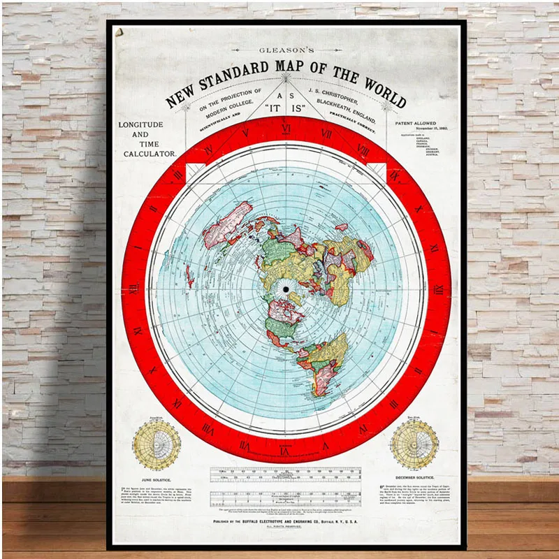 

Poster And Prints 1892 Flat Earth Map Movie World Map Modern Painting Art Wall Pictures For Living Room Home Collection Decor