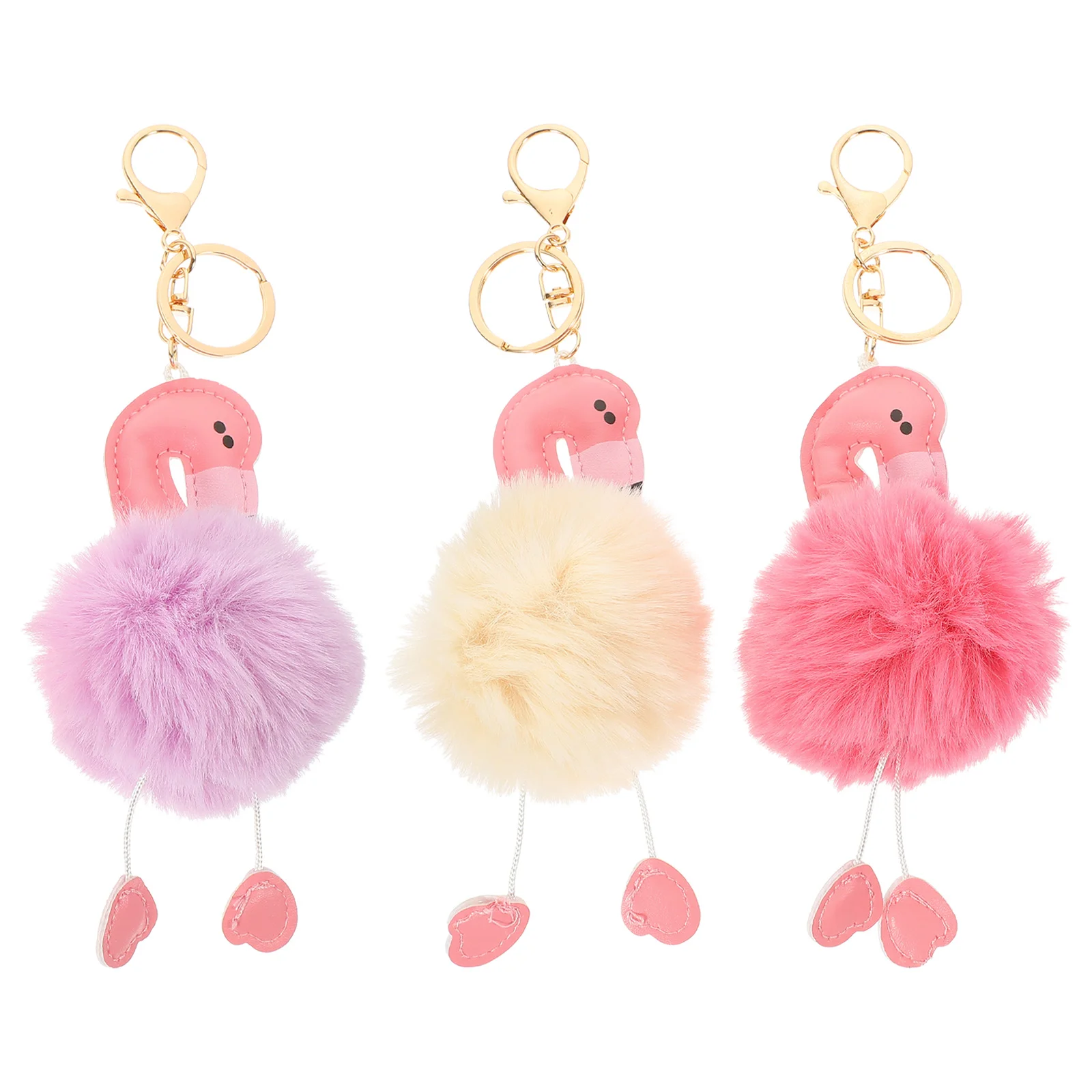 

3 Pcs Car Key Holder Chain Plush Ring Pendant Flamingo Keychain Fluffy Keyring Miss Wholesale 50 keychains