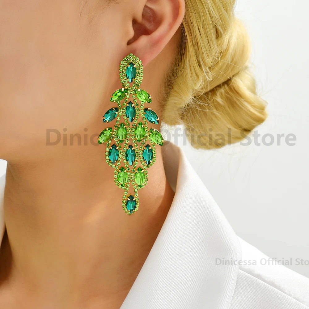 

Charm Geometric Dangle Earring Luxury Design Shiny Glass Bridal Big Earrings For Women Vintage Trend Fashion Jewerly Accessories