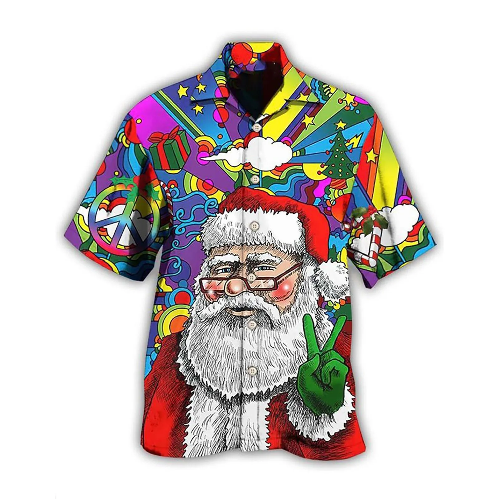

Shirts For Mens Santa Claus Printed Christmas Hawaiian Shirts Short Sleeve Button Beach Single Breasted Holidays Shirts Man