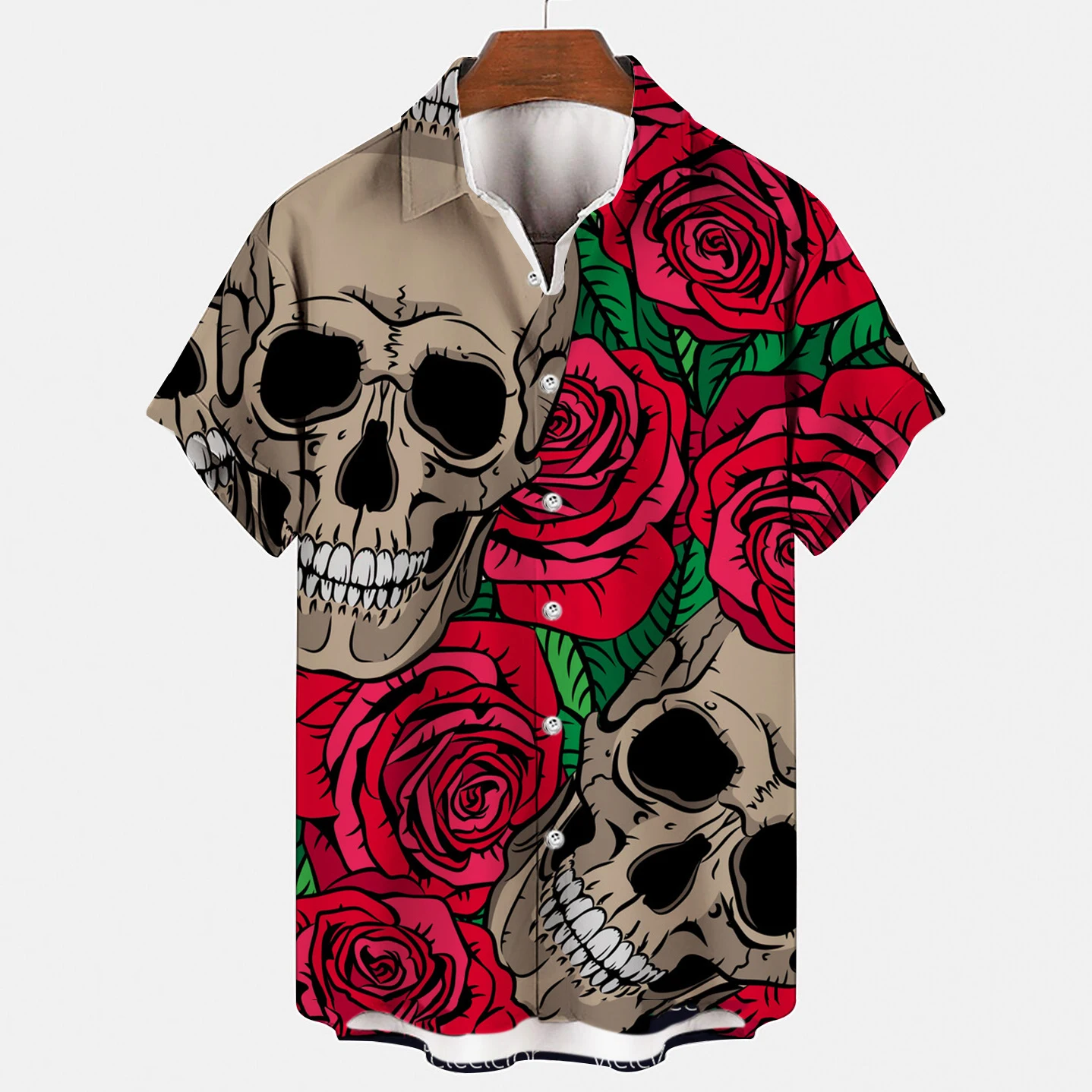 

Men's Hawaiian Shirt Loose Top Skull Print Shirts for Men 2023 Fashion Blouse Men Tee Clothes Summer Short Sleeve Button Tshirt