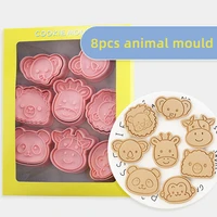 8 pcsset cartoon animal cookie cutter plastic pressable biscuit mold fondant pastry baking bakeware tools cookie decorating
