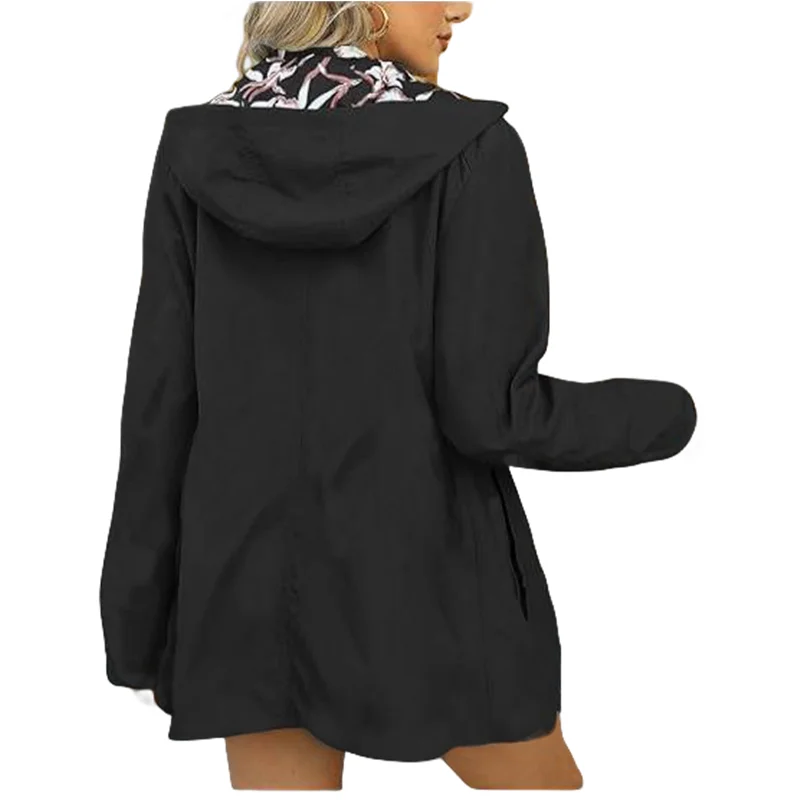 Осенние женские куртки с капюшоном двустороннее повседневное пальто принтом и