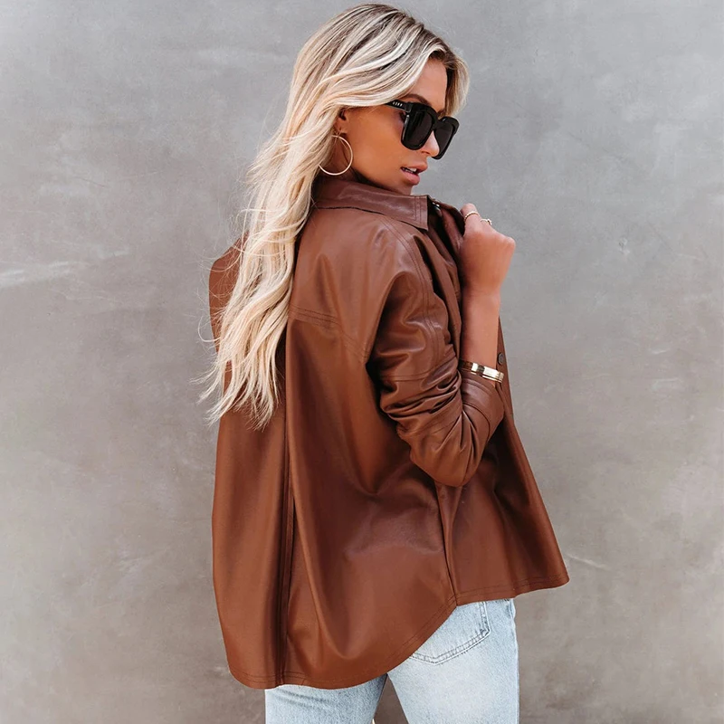 Ardm Casual Single Breasted Black Spring кожаная куртка женская Vintage Faux Leather Office Ladies New In Outerwears Chic Tops